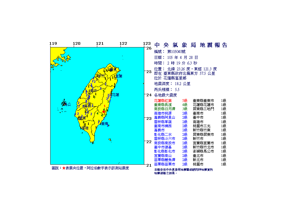 地牛翻身連十五震 花蓮最大規模芮氏5.5