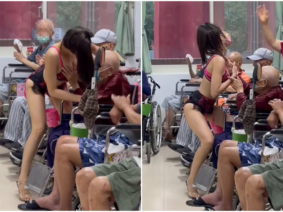 極樂療養院！辣妹雙球蹭臉腿開開 阿公團全場暴動