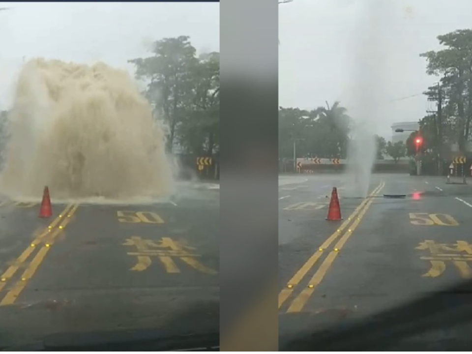 有噴泉! 大雨炸南台灣 小港出現"人孔蓋噴泉"